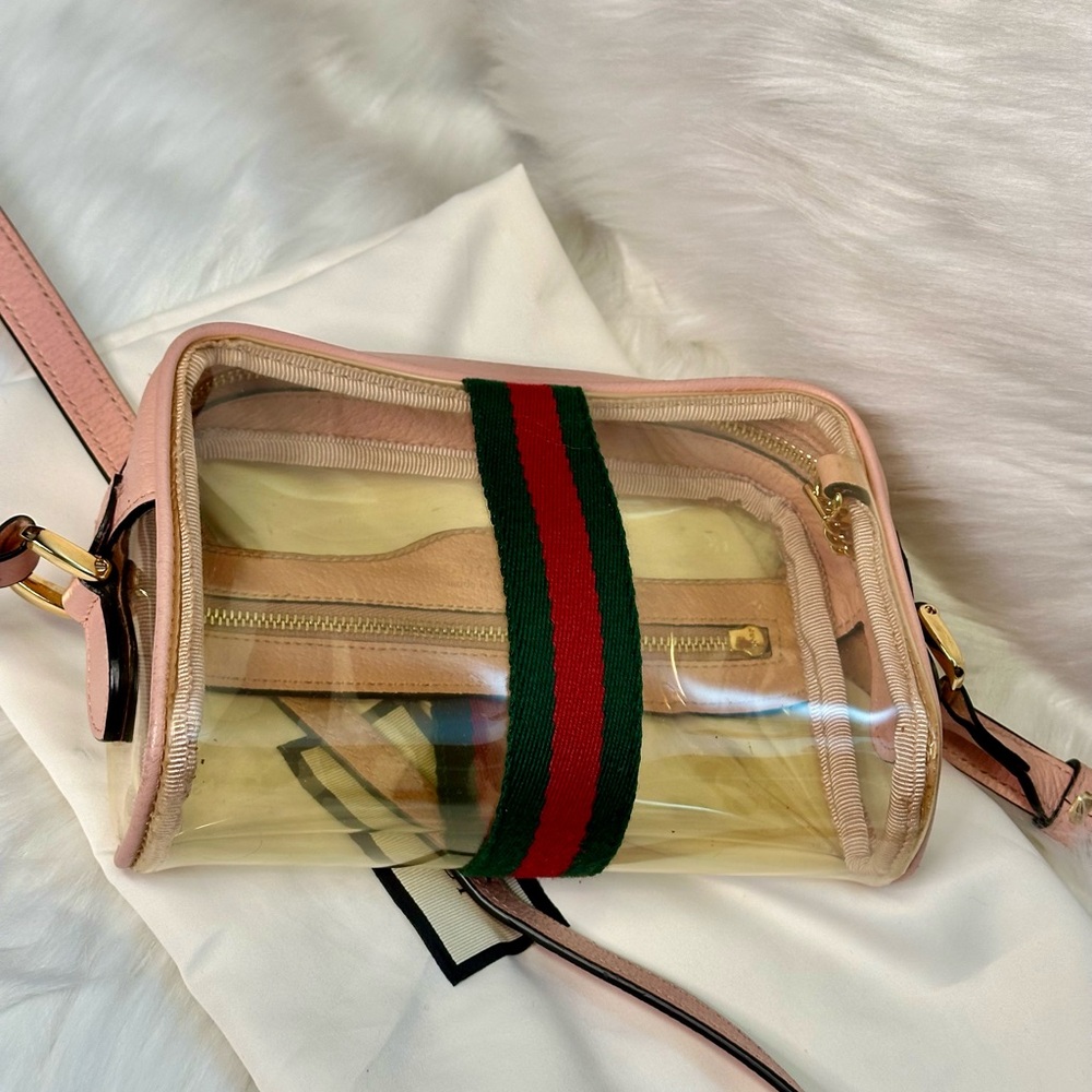 Gucci Pink Clear PVC Crossbody with Web Stripe and Gold Hardware - Picture 13 of 15
